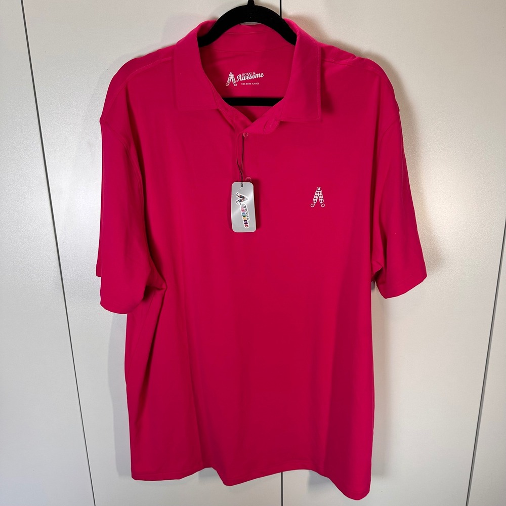 NEW Royal & Awesome Men's XL Golf Polo Shirt Pink Short Sleeve Funky Bold